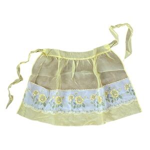 Vintage 60s Yellow Tulle Velvet Floral Apron